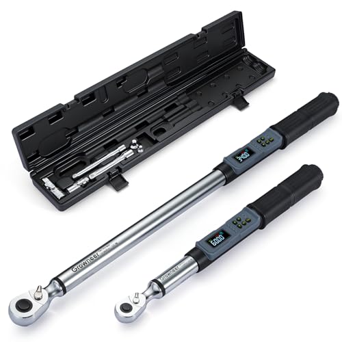 GROWNEER Digital Torque Wrench Set, 3/8" 2.2-44.3 Ft-lbs/3-60 Nm & 1/2'' 12.5-250.7 Ft-lbs/17-340 nm, Torque Wrench Digital Combo with Buzzer & LED Indicator, Bits & Sockets for Motor Car Repair - color: Black, size: 3/8" Drive 3-60Nm & 1/2'' Drive 17-340