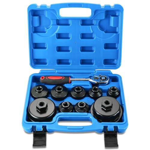 NYXOVA 10PC Oil Filter Wrench Set, Metric Oil Filter Cap Socket Kit, 3/8" Drive, Includes 24-65mm Sizes, Low Profile Removal Tools for Oil Change, Compatible with Toyota, BMW, Mercedes, VW