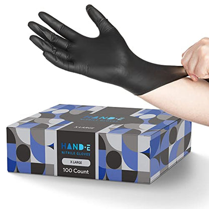 Hand-E Touch Black Nitrile Disposable Gloves -BBQ, Tattoo, Hair Dye, Cooking, Mechanic Gloves - Powder and Latex Free - size: Medium