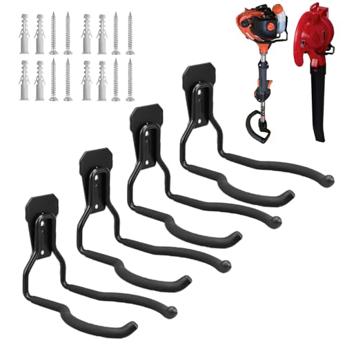 Garden Power Tool Hanger, Garage Wall Hooks, Weedeater Rack, String Trimmer Hanger, Utility Hooks for Garage Tool Organizers and Storage - Black, 4 Pcs - color: Black-4 P