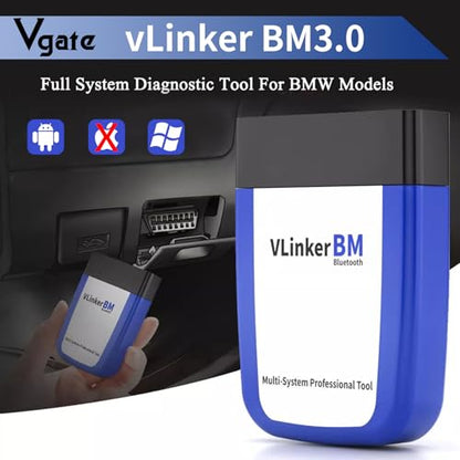 Vgate vLinker BM3.0 Bluetooth OBD2 Scanner Diagnostic Tool for Bimmercode | Code Reader OBD Adapter BMW Android Windows - size: BM3.0-Android & Windows