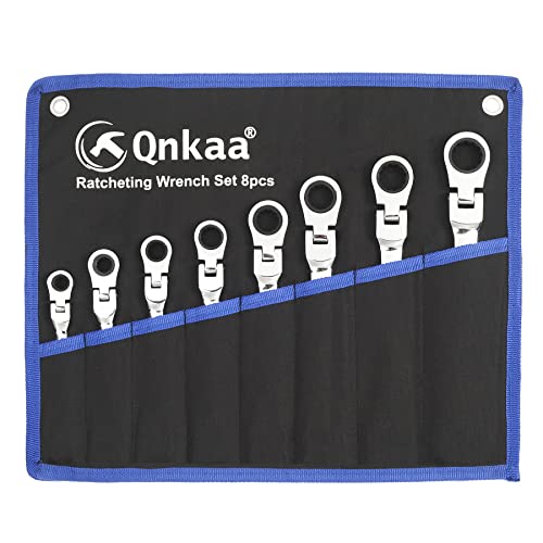 Qnkaa 8pcs Flexible Ratchet Wrenches Set SAE 5/16” to 3/4“ Inch Standard Spanners Gear Ring Ratcheting Combination Flexi Wrench Kit Flex Flexible Head - size: SAE 8pcs