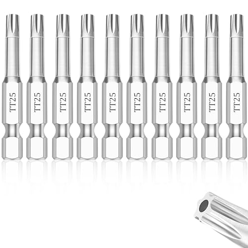 T25 Torx Bits(10-Pack 2 Inch), 1/4 Inch Hex Shank S2 Steel Magnetic Security Tamper Proof star 6 Point Screwdriver bit set - style: TT25