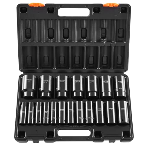 VEVOR Impact Socket Set, 1/2" 19 Piece Impact Sockets, Deep Socket, 6-Point Sockets, 1/2 Inches Drive Socket Set Impact 3/8 inch - 1-1/2 inch, Cr-V Rugged Construction, with a Storage Cage - style: 1/2" 19PCS