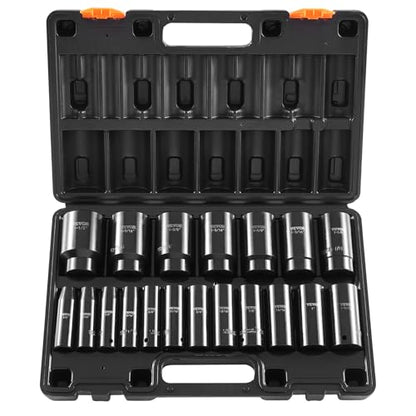 VEVOR Impact Socket Set 1/2 Inches 19 Piece, Deep Socket, 6-Point Sockets, Rugged Construction, Cr-V, 1/2 Inches Drive Socket Set Impact 3/8 inch - 1-1/2 inch, with a Storage Cage - size: 1/2" 19PCS Deep