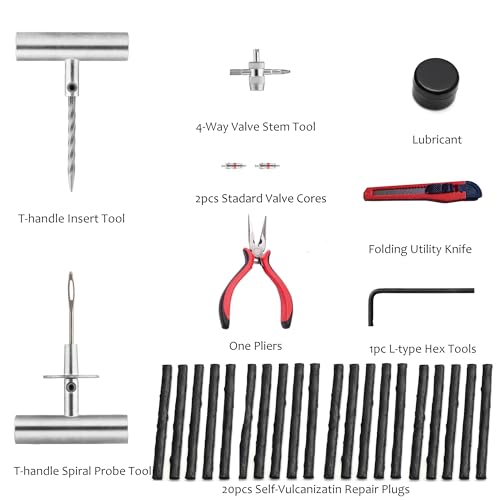 Flat Tire Repair Kit with Plugs 31 Pcs for Car, Motorcycle, ATV, Jeep, Truck, Tractor Flat Tire Puncture Repair