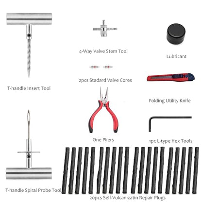 Flat Tire Repair Kit with Plugs 31 Pcs for Car, Motorcycle, ATV, Jeep, Truck, Tractor Flat Tire Puncture Repair