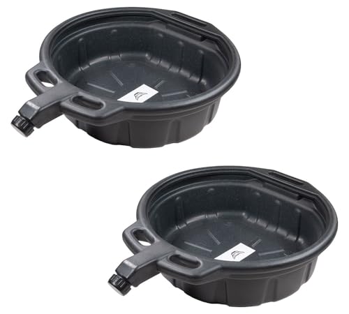 Mytee Products 2 Pack Automotive Oil Drain Pan - Black Plastic Anti Splash, Motor Large Oil Drip Catcher Pan for Changing Oil, Spill-Proof Design - 4.25-Gallon