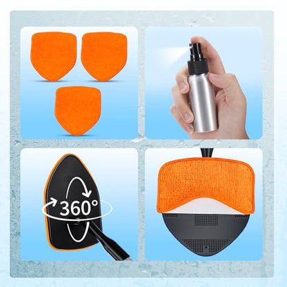 XINDELL Interior Windshield Cleaner Tool, Car Window Cleaning Kit with 4 Reusable Microfiber Pads, Extendable Handle & 360° Rotating Head, Safety Hammer, Streak-Free Auto Glass Wiper for Truck SUV RV - color: Orange