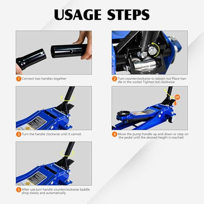 ZeHuoGe Heavy Duty Floor Jack, Steel Racing Floor Jack with Dual Piston Quick Lift Pump (Blue, 3 Ton) - size: 3 Ton