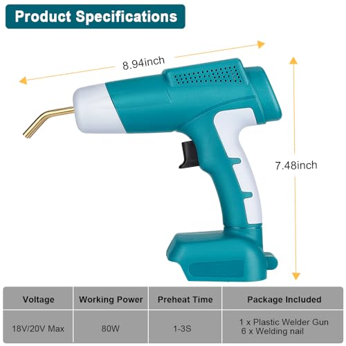 Choerinton Plastic Welder Compatible with Makita 18V Lithium Battery, with 600PCS Staples, Pure Copper Transformer, Rapid Heating, Plastic Welding Kit for Car Bumper, Dashboard & Repair(No Battery) - color: For Makita Battery