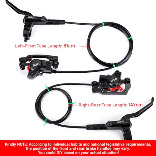 TOBWOLF 1 Pair MTB Disc Brake Set, Hydraulic Disc Brake Kit with 160mm Rotors, Left Front 81cm & Right Rear 147cm, Aluminum Oil Pressure Calipers Levers for Mountain Bike E-Bike Fat Bike Road Bike - color: Black Hydraulic Disc Brake Set - Dual Piston