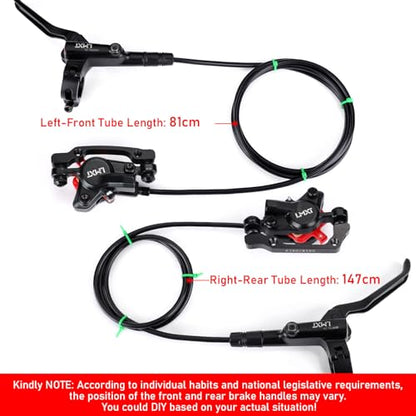 TOBWOLF 1 Pair MTB Disc Brake Set, Hydraulic Disc Brake Kit with 160mm Rotors, Left Front 81cm & Right Rear 147cm, Aluminum Oil Pressure Calipers Levers for Mountain Bike E-Bike Fat Bike Road Bike - color: Black Hydraulic Disc Brake Set - Dual Piston