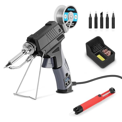 Soldering Iron gun Kit,60W Auto Feed Soldering Kit with Adjustable Temperature LCD Display,Wire,Tip Cleaner Kit,5Tips,Pump for Electronic PCB Repair,DIY - style: Soldering Iron Gun Kit with 3-in-1 Cleaner
