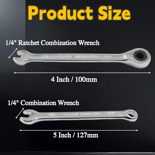 1/4 Inch Ratcheting Wrench 2 Pcs 72-Tooth 12-Point Chrome Plated | Forged 45# Carbon Steel Durable, 5-Degree Arc For Tight Spaces, 12-Point Protects Fasteners, Polished Chrome Anti-Rust - size: 1/4 Inch