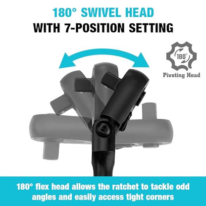 DURATECH 3-Piece Flex-Head Drive Ratchet Handle, 1/4", 3/8", 1/2" 90-Tooth Quick-Release Ratchet Wrench with 180° Pivoting Head & 7-Position Setting, Reversible, CR-V Made, Black Mn Phosphate Finish - size: Combo Kit(Black)