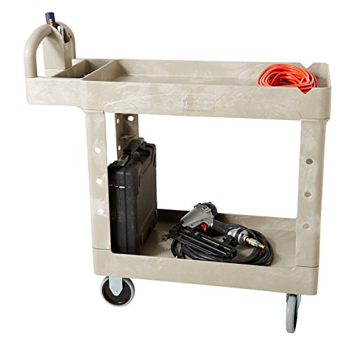 BRUTE Heavy Duty 2-Shelf Utility/Service Cart, Small, Lipped Shelves, Ergonomic Handle, 500 lbs. Capacity, Beige, for Warehouse/Garage/Cleaning/Maintenance - color: Beige, size: Small, style: 2-Shelf