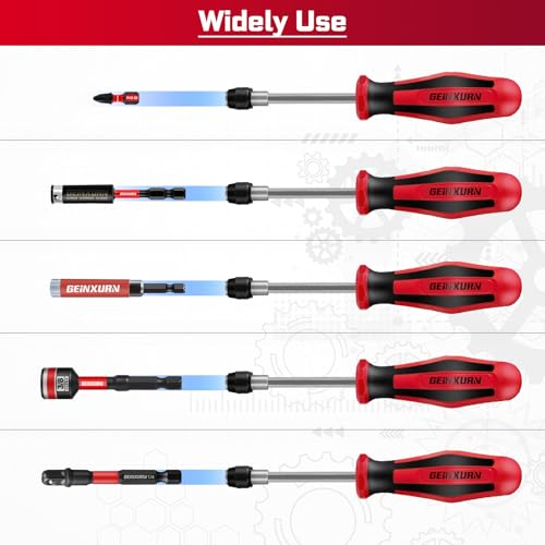 Geinxurn 42Pcs Impact Screwdriver Set,Impact Screwdriver Bit Set Phillips/Hex/Torx/Square/Slotted Insert Power Bits Tips,Impact Nut Driver,Bit Holder and Screwdriver Handle with Red Storage Box Case