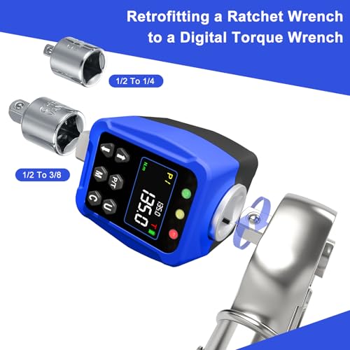 Digital Torque Wrench Adapter 1/2" Drive 5-99.5 Ft.lb/6.75-135NM, Electronic Torque Adapter with 1/4” & 3/8” Converters LCD Display ±1% Accuracy for Bike Car & Motorcycle Maintenance DIY - size: 1/2" 5-99.5 FT.LB Digital Torque Adapter