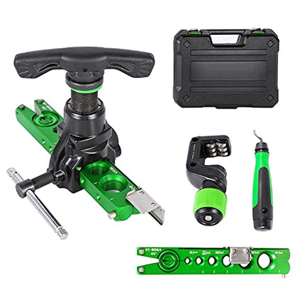 Bonvoisin Flaring Tool Kit 1/4”-3/4” HVAC Single Flare Tool 45° 45° Eccentric Tube Flaring Tool with Pipe Cutter for Copper Aluminum Tubing (5 in 1 Kit) - color: 5 in 1 Kit