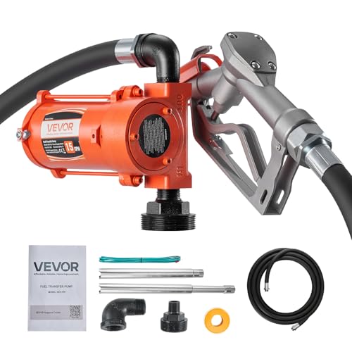 VEVOR Fuel Transfer Pump, 12V DC 15 GPM, Cast Iron Diesel Transfer Pump Kit, with Manual Nozzle, Discharge Hose, Overheat Protection, Power Cable, Explosion-Proof, for Gasoline Diesel Kerosene & More - size: 7.68 x 6.69 x 6.69 in