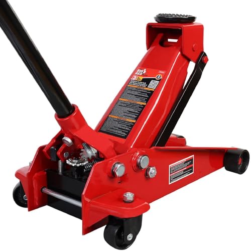 Heavy Duty Hydraulic Car Floor Jack with Quick Lift Pump for All Terrain Vehicles, 3 Ton Capacity, Red - color: Red, size: Single Pump, style: 3 Ton