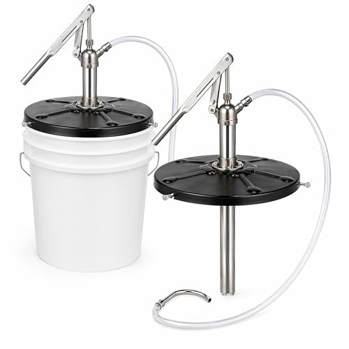 Heavy Duty Lever Action Bucket Pump for 5 Gallon Pails, Extra-Long 4.1ft Fluid Delivery Hose, Manual Gear Oil Transfer Pump for Transmission, Differential & High-Viscosity Fluids