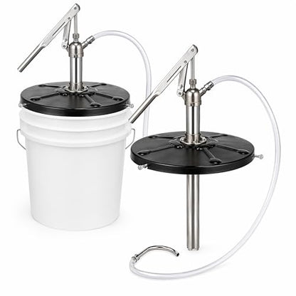 Heavy Duty Lever Action Bucket Pump for 5 Gallon Pails, Extra-Long 4.1ft Fluid Delivery Hose, Manual Gear Oil Transfer Pump for Transmission, Differential & High-Viscosity Fluids