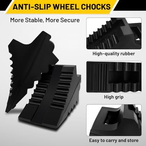 ROBLOCK Solid Rubber Wheel Chocks Heavy Duty Trailer Chock, G.V.W. Up to 4T, 2 Pack Black, 8.6" L x 3.7 W x 4.7" H for Car, Travel Trailers, RV, Truck, and ATV, for All Weather Use - color: 2 Pc Medium