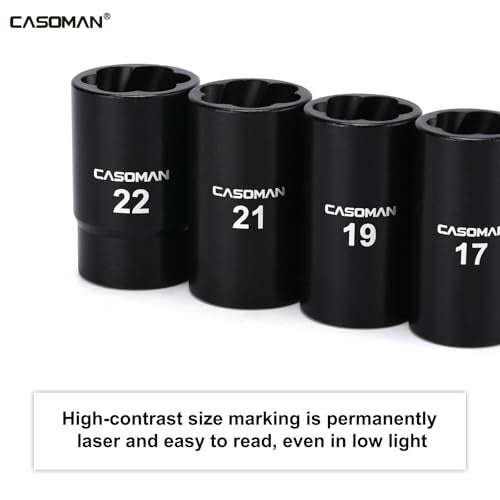 CASOMAN 5 Pieces 1/2"Dr. Twist Socket Set, Lug Nut Remover Tool Metric Bolt and Lug Nut Extractor Socket Tools - size: 5-Piece