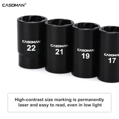 CASOMAN 5 Pieces 1/2"Dr. Twist Socket Set, Lug Nut Remover Tool Metric Bolt and Lug Nut Extractor Socket Tools - size: 5-Piece