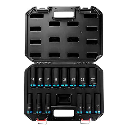BLACK CANYON 14-Piece 1/2" Drive Deep Impact Socket Set, Metric 6-Point Sockets, Cr-Mo Impact Grade Steel, Heavy-Duty Storage Case for Automotive, Truck & Equipment Repair - size: 14 Piece