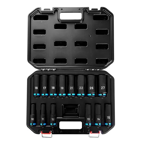 BLACK CANYON 14-Piece 1/2" Drive Deep Impact Socket Set, Metric 6-Point Sockets, Cr-Mo Impact Grade Steel, Heavy-Duty Storage Case for Automotive, Truck & Equipment Repair - size: 14 Piece
