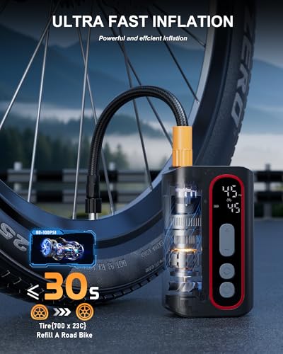 Mini Electric Bike Pump, 4X Faster 160 PSI Bike Tire Pump with Guage Auto Stop, Portable Bicycle Pump with Presta Valves for Road Bike, Motorcycle, Mountain Bike, Car, Sports Ball