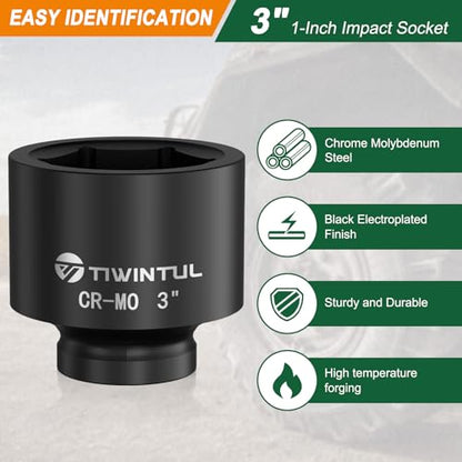 3" Impact Socket 1" Drive, 6 Point Design CR-MO for Fleet Oilfield | Large Impact Socket, ANSI Certified, Heavy Duty Socket 1 Inch Drive for Construction & Industrial Repair - size: 3"(1 PCS)
