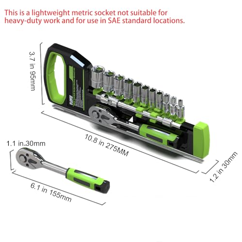 OTLOOMTBT 15PCS 1/4" Drive Socket Set, Metric Ratchet Wrench Kit | Quick Release Ratchet with 4-14mm Sockets, Extension Bar & Universal Joint for Auto Repair, DIY Projects and Home Maintenance - style: 1/4 Inch Drive 15PCS