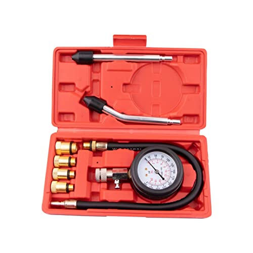Yonligonju 8PCS Compression Tester Kit 0-300 PSI Petrol Gas Engine Cylinder Pressure Gauge Automotive Tool for Motorcycle Car Truck (Red) - color: Red