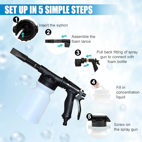 ZIMISI Car Wash Foam Gun, Foam Cannon for Hose, Professional Car Foam Sprayer with 6 Levels Foam Concentration, Spray Gun Cleaner, Connects to Any Garden Hose (Black) - color: Black