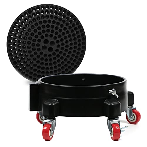 5 Gallon Bucket Dolly with Bucket Insert,Professional Car Wash Bucket Dolly | with 5 Wheels,including 2 Locking Casters for Car Washing, Detailing, Garage & More