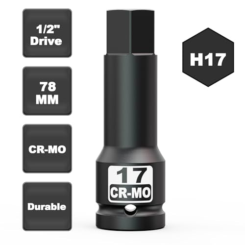 1/2" Drive 17 mm Hex Impact Bit Socket, H17 Allen Bit Socket, Metric, Cr-Mo Steel, Automotive Repair Industrial Maintenance and DIY Enthusiasts Alike - size: 1/2" H17 Deep