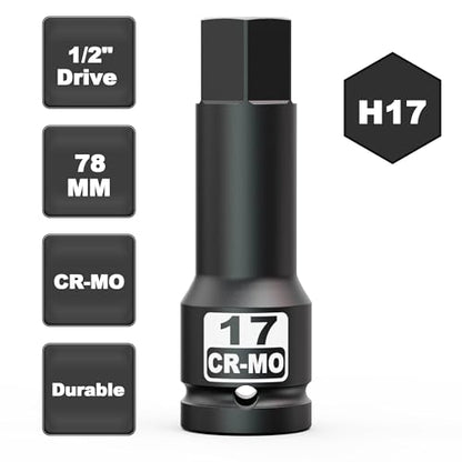 1/2" Drive 17 mm Hex Impact Bit Socket, H17 Allen Bit Socket, Metric, Cr-Mo Steel, Automotive Repair Industrial Maintenance and DIY Enthusiasts Alike - size: 1/2" H17 Deep
