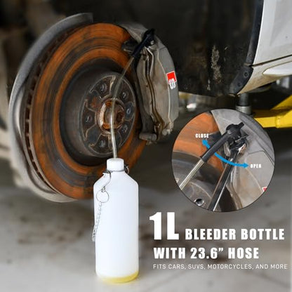 SMOTIVEPRO 3L Pneumatic Pressure Vacuum Brake Bleeder Kit, One Man Professional Brake Bleeder Kit with 1L Catch Bottle & 3 Adapters for Most Brake Mast Cylinder Reservoirs