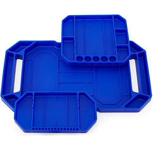 3pcs Large Non-Slip Flexible Silicone Tool Tray, Mechanic Tool Mat, Tool Organizer, Tool Storage, Tool Holder, Grip Mats, No Magnets, Christmas Day Gift for Men, Father’s Day Gift - color: Blue