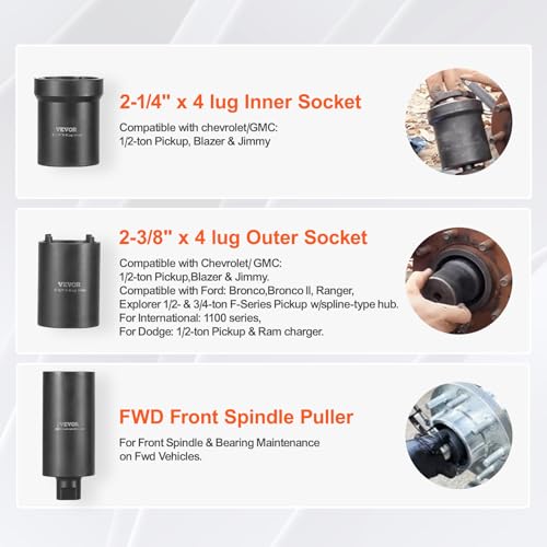 VEVOR Spindle Nut Socket Tool Kit - 1/2 inch Drive 6 Piece Axle Hub Nut Socket Axle Spindle Nut Retainers Remover with Storage Case for Toyota, Ford, 4WD Vehicles and GM Vehicles