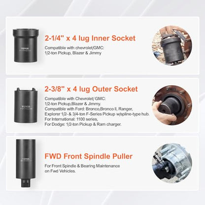 VEVOR Spindle Nut Socket Tool Kit - 1/2 inch Drive 6 Piece Axle Hub Nut Socket Axle Spindle Nut Retainers Remover with Storage Case for Toyota, Ford, 4WD Vehicles and GM Vehicles