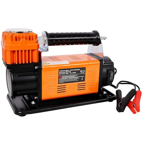 12V Heavy Duty Air Compressor: 150 PSI Tire Inflator with Pressure Gauge & 26FT Hose - Fast Inflation Pump for SUV & Truck Tires on Road Trips & Emergency Use
