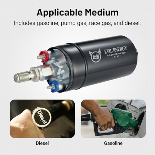 EVIL ENERGY External Inline Fuel Pump Electric 300LPH High Flow 12V with 60MM Bracket Clamp Black - color: Black