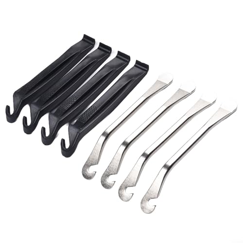 FABULETTA Bike Tire Levers Set, 8-Pack Heavy dutys Steel and ABS Pry Tools for Road Mountain E-Bike, 150mm Strong Removal Spoons for Easy Tire Change, Black Silver