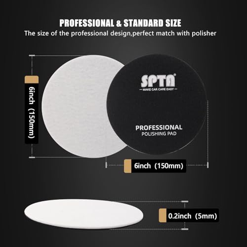 SPTA 5 Pcs 6''(150mm) Car Glass Polishing Discs Microfiber Polishing Buffing Pad, Glass Scratch Removal Kit for Correcting Damaged Windows, Removing Stubborn Waterspots - size: 6 Inch(150mm)