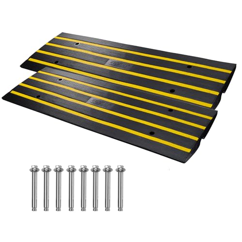 VEVOR Rubber Curb Ramps for Driveway, 2 Pack Threshold Bridge, 33069 lbs Load Capacity, 2.5" Rise, with Reflective Safety Strips, Ideal for Cars, RVs, Scooters and Motorcycles to Prevent Car Scraping - size: 2.5" Rise (2-Pack)